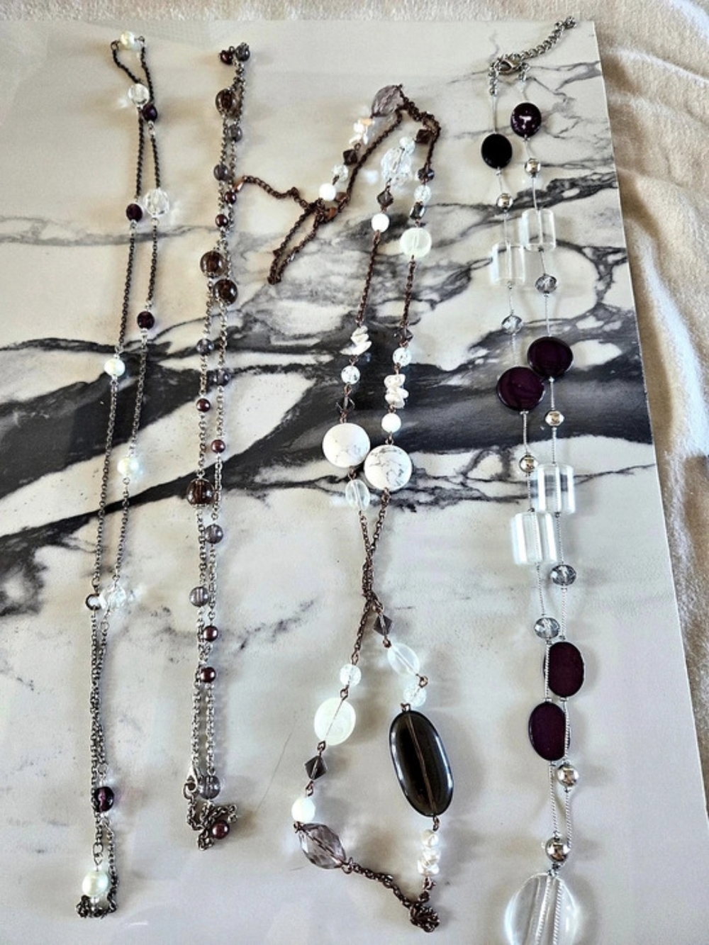 Lot of 4 Long Station Necklaces Lia Sophia Designer & Beaded Boho Styles